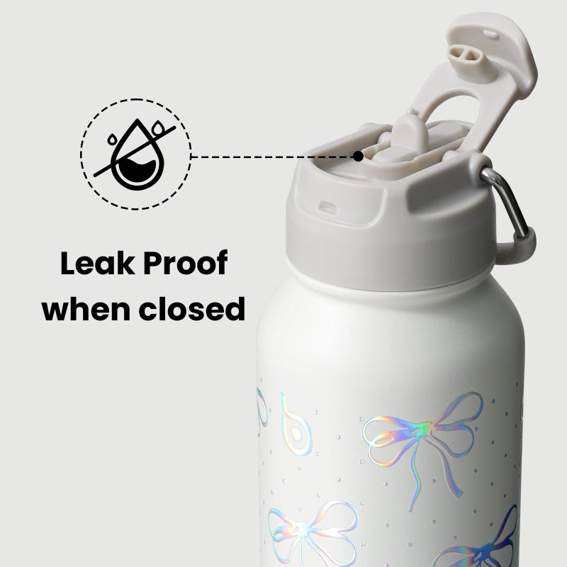BOTTLE BOTTLE 32oz Insulated Water Bottle Stainless Steel Sport Water Bottle with Straw Dual-use Lid Women Gift Design for Gym with Pill Box (Bling Bow) - Image 3