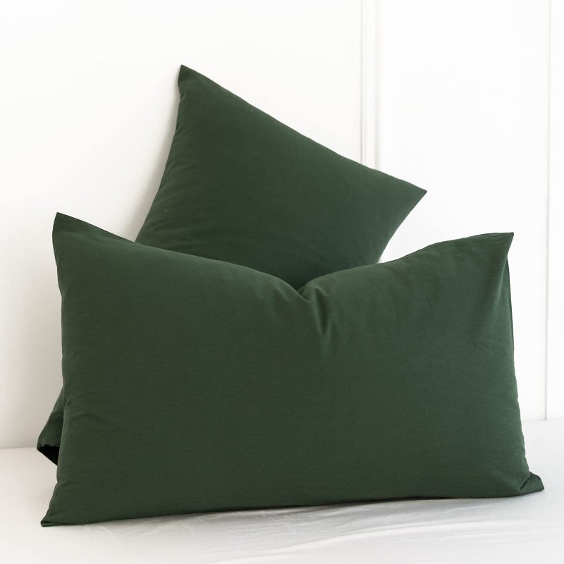 MooMee Bedding Pillowcases Pack of 2 100% Washed Cotton Linen Like Textured Breathable Durable Soft Comfy (Forest Green  Standard) - Image 3