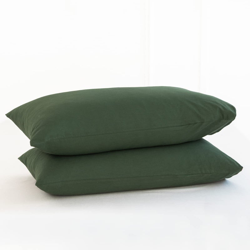 MooMee Bedding Pillowcases Pack of 2 100% Washed Cotton Linen Like Textured Breathable Durable Soft Comfy (Forest Green  Standard) - Image 1