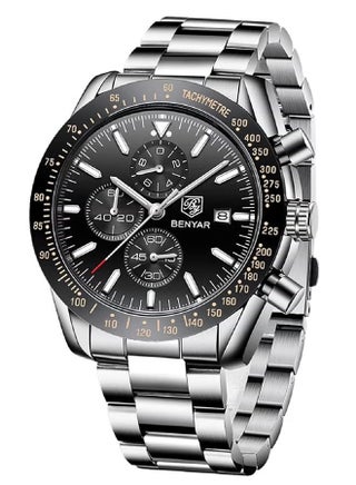 Men's Automatic Quartz Watches 45MM Stainless Steel Case Structure Black Dial Silver Steel Band BY5140 - pzsku/ZBF47348F284F74E11BBEZ/45/_/1730172353/55e63926-8fa2-4d0f-96c1-557115434b3f