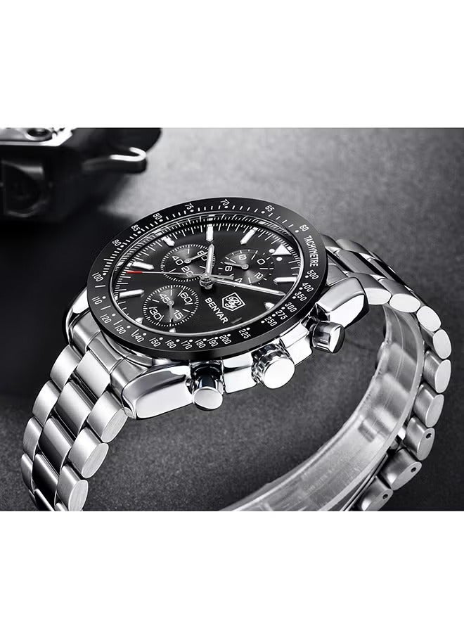 Men's Automatic Quartz Watches 45MM Stainless Steel Case Structure Black Dial Silver Steel Band BY5140