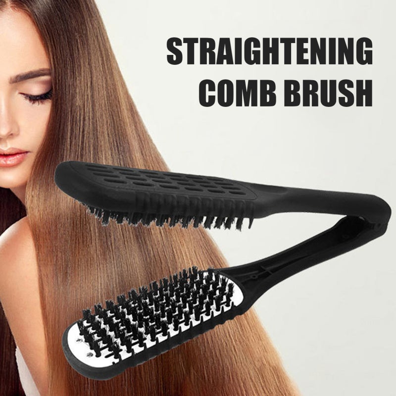 Straightening Comb: Black Natural Bristle Anti-static - High-quality Comfort Handle Hairstyling Tool for At-home Hair Straightening And Styling - Image 5