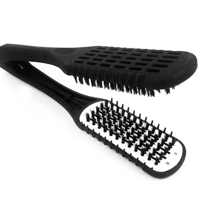 Straightening Comb: Black Natural Bristle Anti-static - High-quality Comfort Handle Hairstyling Tool for At-home Hair Straightening And Styling - Image 1