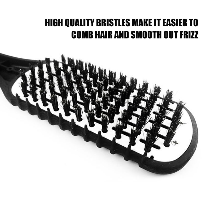 Straightening Comb: Black Natural Bristle Anti-static - High-quality Comfort Handle Hairstyling Tool for At-home Hair Straightening And Styling - Image 4
