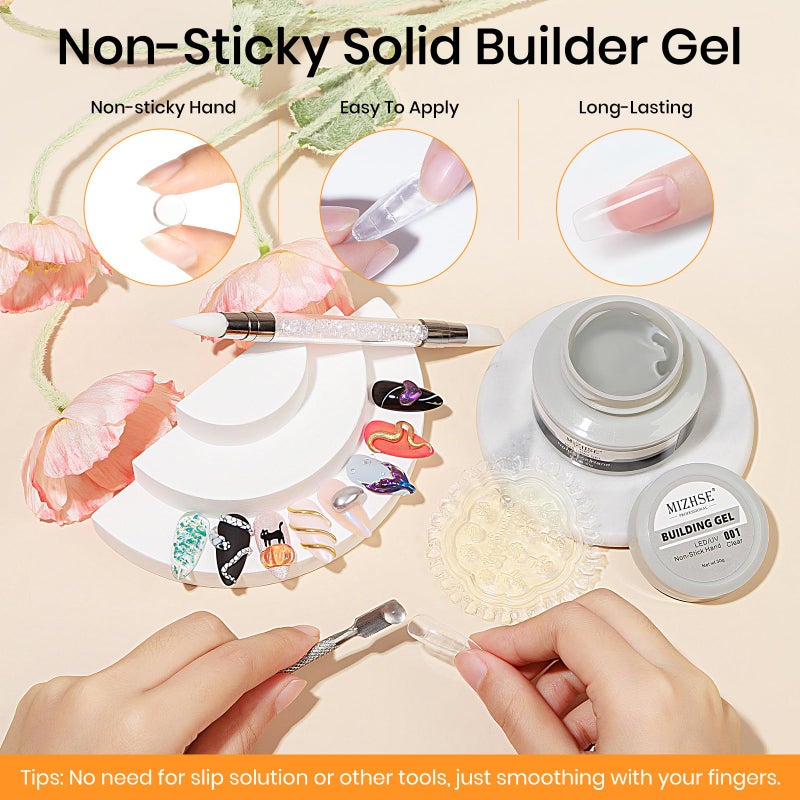 MIZHSE Solid Builder Gel - 1 oz Clear Non Stick Hand Hard Gel with 6 Colors Chrome Nail Powder and Nail Form Extension Kit for Salon and Home DIY - Image 3