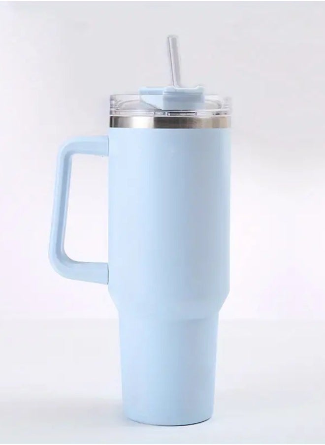 Lukadah - 1pc Stainless Steel Thermal Cup, Large Mug Travel Water Bottle With Handle, Vacuum Tumbler With Handle Straw, Portable Car Handy Tumbler Cup With Handle, 40oz, Father's Day Gifts - Grey - Image 1