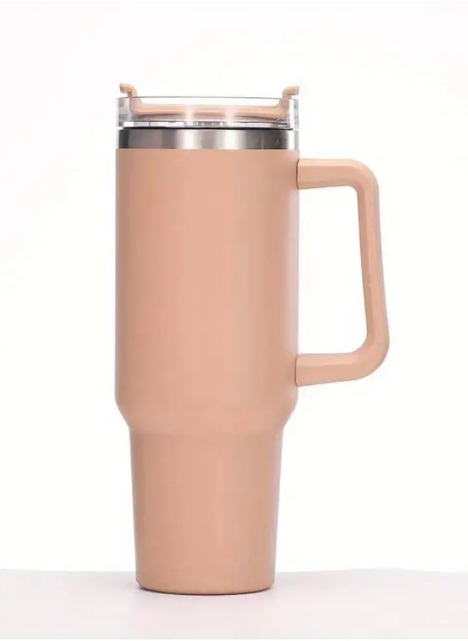 Lukadah - 1pc Stainless Steel Thermal Cup, Large Mug Travel Water Bottle With Handle, Vacuum Tumbler With Handle Straw, Portable Car Handy Tumbler Cup With Handle, 40oz, Father's Day Gifts - Grey - Image 1