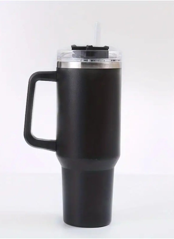 Lukadah - 1pc Stainless Steel Thermal Cup, Large Mug Travel Water Bottle With Handle, Vacuum Tumbler With Handle Straw, Portable Car Handy Tumbler Cup With Handle, 40oz, Father's Day Gifts - Grey - Image 1