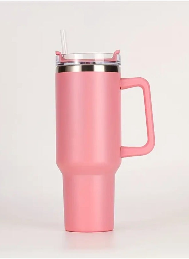 Lukadah - 1pc Stainless Steel Thermal Cup, Large Mug Travel Water Bottle With Handle, Vacuum Tumbler With Handle Straw, Portable Car Handy Tumbler Cup With Handle, 40oz, Father's Day Gifts - Grey - Image 1