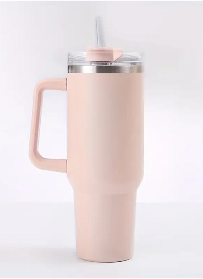 Lukadah - 1pc Stainless Steel Thermal Cup, Large Mug Travel Water Bottle With Handle, Vacuum Tumbler With Handle Straw, Portable Car Handy Tumbler Cup With Handle, 40oz, Father's Day Gifts - Grey - Image 1