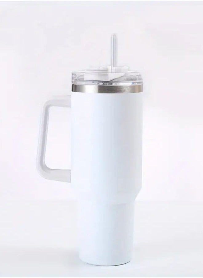 Lukadah - 1pc Stainless Steel Thermal Cup, Large Mug Travel Water Bottle With Handle, Vacuum Tumbler With Handle Straw, Portable Car Handy Tumbler Cup With Handle, 40oz, Father's Day Gifts - Grey - Image 1