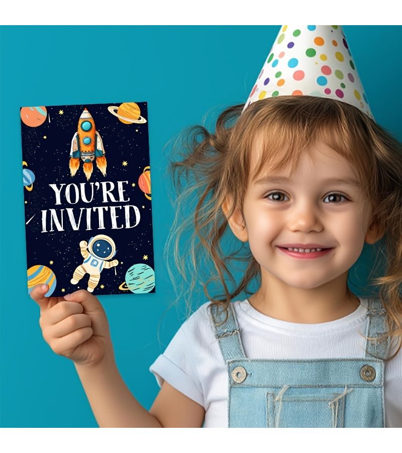 20 Outer Space Birthday Party Invitations for Boys Girls Astronaut Cards - Image 2