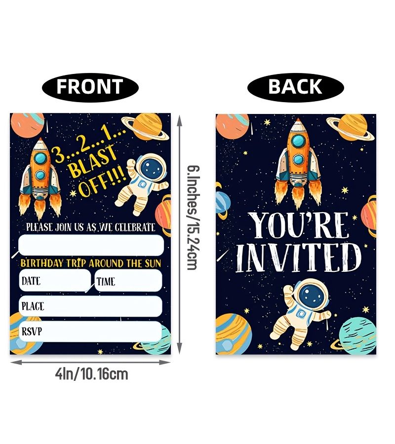 20 Outer Space Birthday Party Invitations for Boys Girls Astronaut Cards - Image 3
