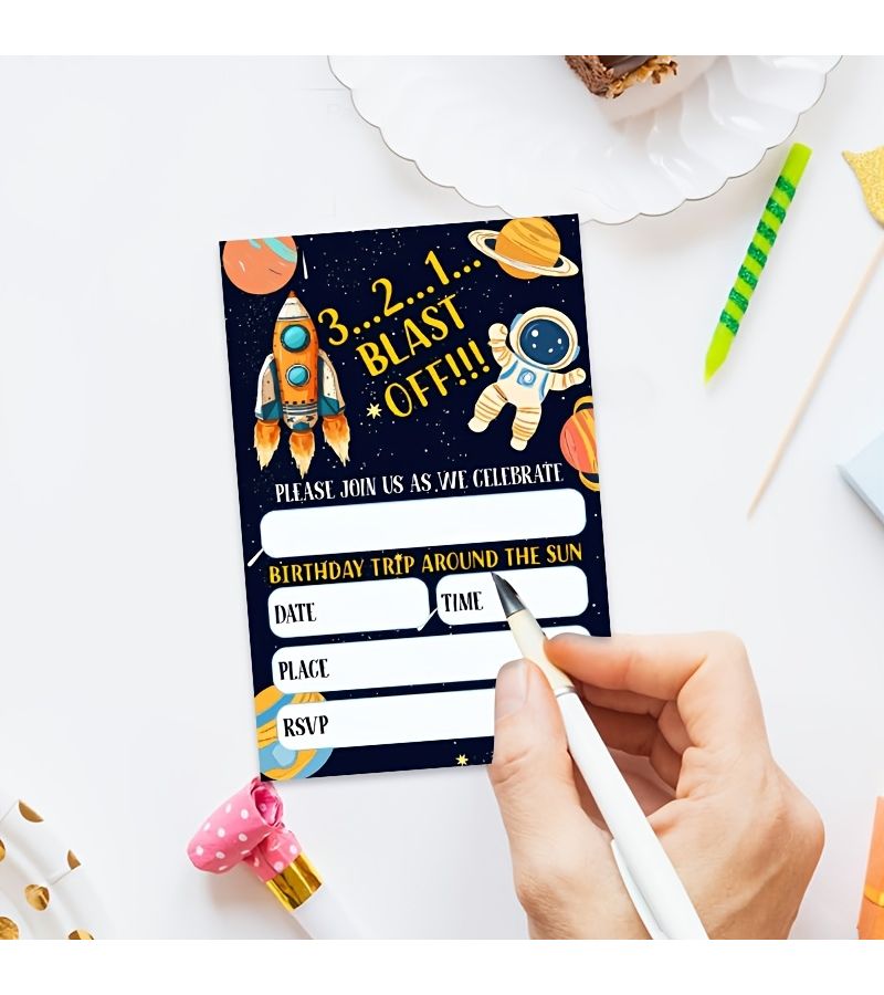 20 Outer Space Birthday Party Invitations for Boys Girls Astronaut Cards - Image 4