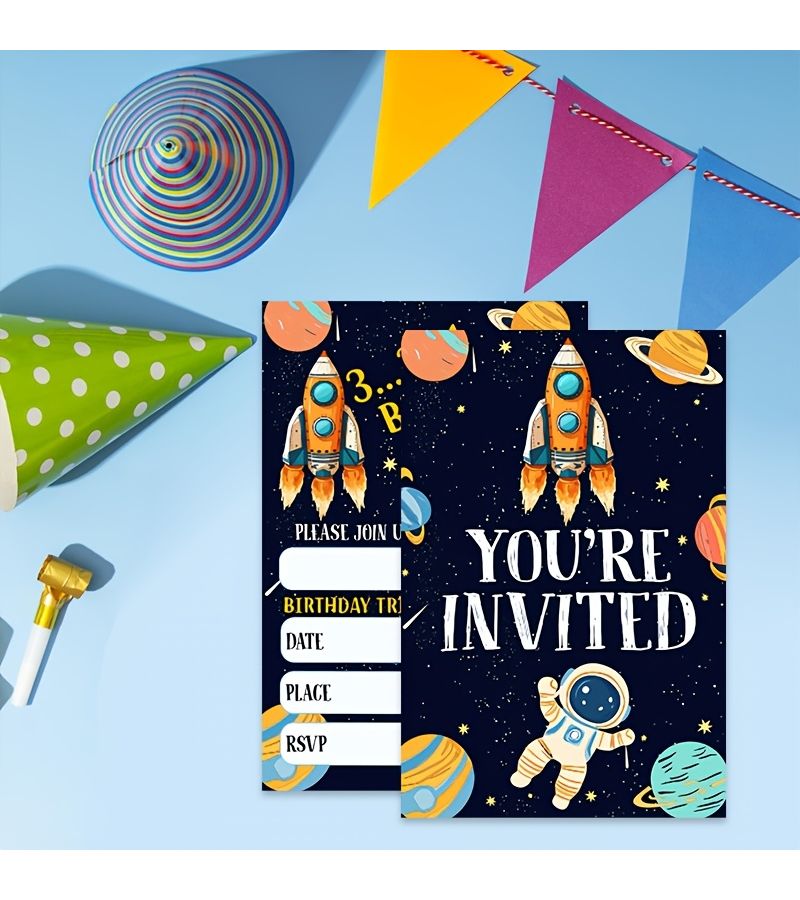 20 Outer Space Birthday Party Invitations for Boys Girls Astronaut Cards - Image 5