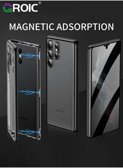 GROIC Black Case for Samsung Galaxy S24 Ultra, 360 Degree Front and Back Clear Tempered Glass Full Body Protection Magnetic Adsorption Metal Bumper Frame Flip Cover for Samsung Galaxy S24 Ultra  - Image 2