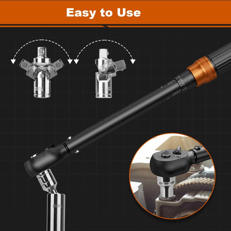 TAGVIT 14 PCS Swivel Magnetic Spark Plug Socket Set with Torque Wrench 3/8 Inch Drive, 10-60 Nm 72 Tooth Click Torque Wrench with Universal Joint, Extension Bar, Bits for Easy Spark Plug Removal - Image 5