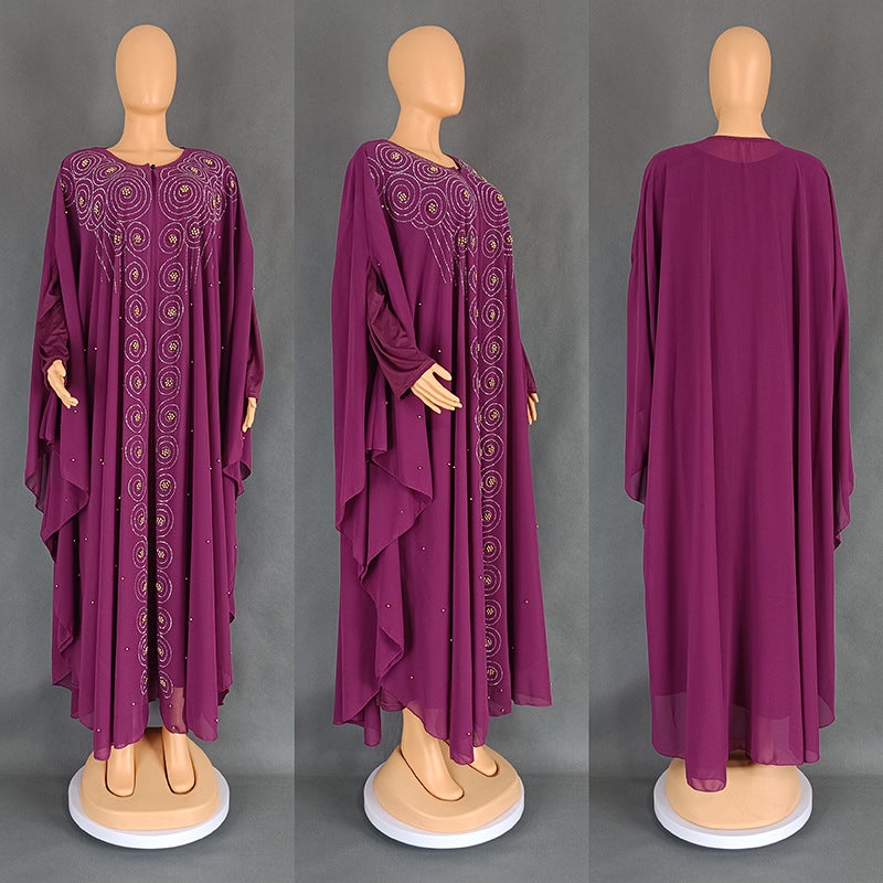 African Plus Size Arabic Women'S Robe Women'S Chiffon Diamond Dress 8943 # - Image 1