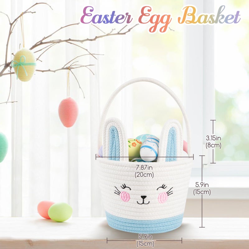 OIASKET Personalized Easter Basket for Toddler, Woven Baby Easter Gifts Basket with Handle, Empty Bunny Egg Basket for Girls Boys Kids-Small Blue - Image 2