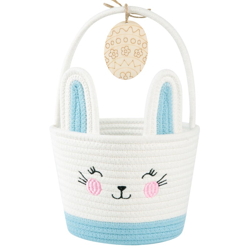 OIASKET Personalized Easter Basket for Toddler, Woven Baby Easter Gifts Basket with Handle, Empty Bunny Egg Basket for Girls Boys Kids-Small Blue - Image 1