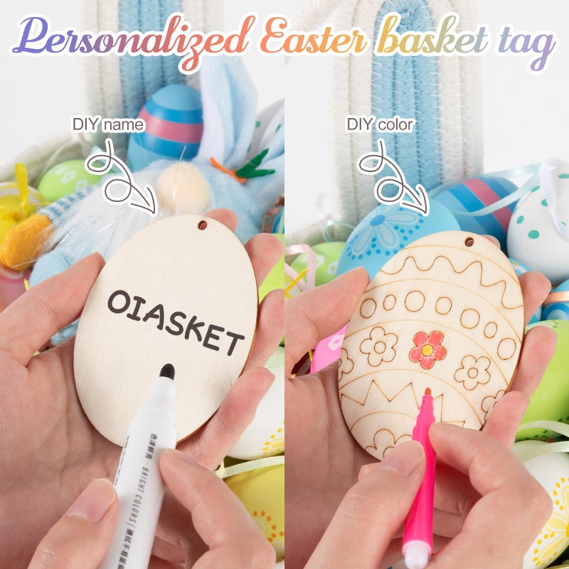 OIASKET Personalized Easter Basket for Toddler, Woven Baby Easter Gifts Basket with Handle, Empty Bunny Egg Basket for Girls Boys Kids-Small Blue - Image 4