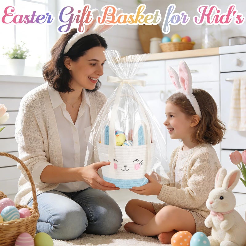 OIASKET Personalized Easter Basket for Toddler, Woven Baby Easter Gifts Basket with Handle, Empty Bunny Egg Basket for Girls Boys Kids-Small Blue - Image 5