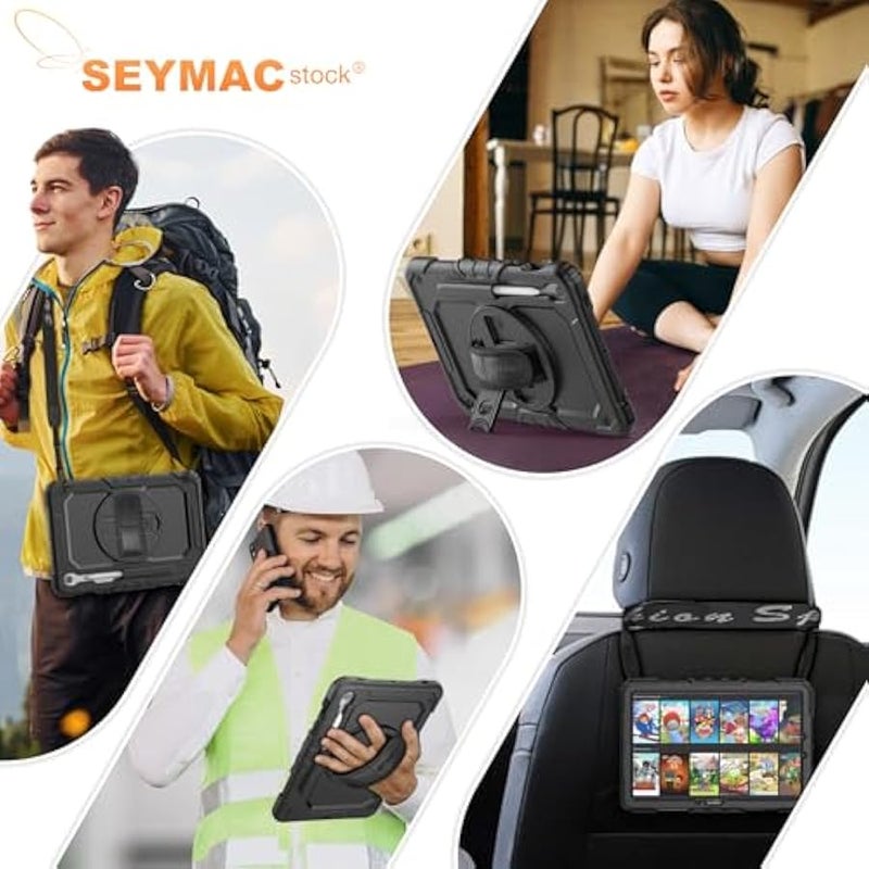 Case for Samsung Galaxy Tab S10 Lite / S10 FE / S9 FE 5G / S9 Tablet Case 10.9''/ 11'' Protective with Screen Protector, Pen Holder, 360 Rotate Stand, Hand Strap, Shoulder Strap, Black - Image 5