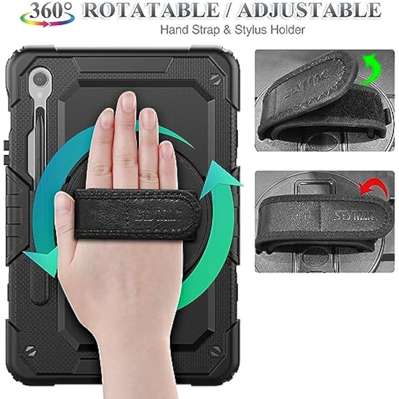 Case for Samsung Galaxy Tab S10 Lite / S10 FE / S9 FE 5G / S9 Tablet Case 10.9''/ 11'' Protective with Screen Protector, Pen Holder, 360 Rotate Stand, Hand Strap, Shoulder Strap, Black - Image 3