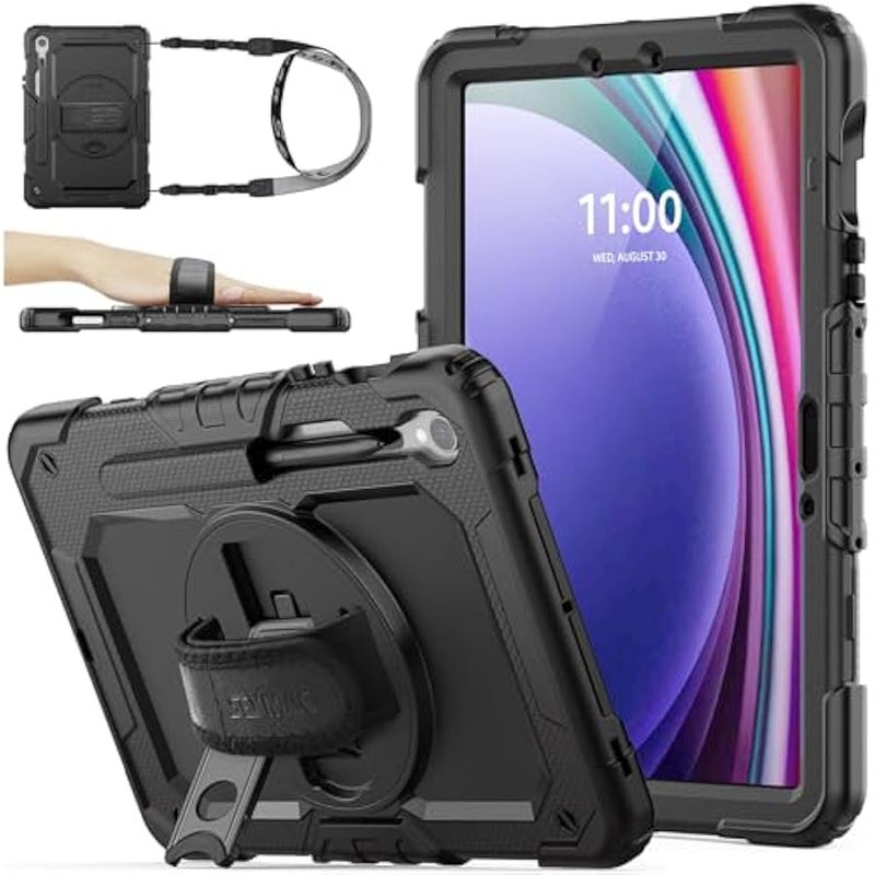 Case for Samsung Galaxy Tab S10 Lite / S10 FE / S9 FE 5G / S9 Tablet Case 10.9''/ 11'' Protective with Screen Protector, Pen Holder, 360 Rotate Stand, Hand Strap, Shoulder Strap, Black - Image 1