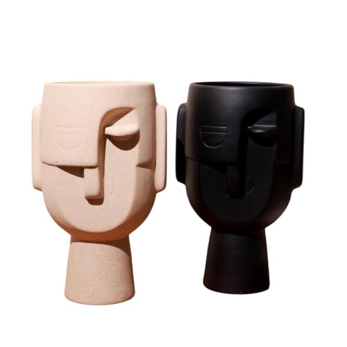 CRAFTRIBAL Abstract Human Face Big Ceramic Vase Combo – Aesthetic Vase for Pampas Grass & Dried Flowers | Minimalist Home & Office Decor | Matte (Rough) Finish, 10 Inches (Black & Beige Combo) - Image 5
