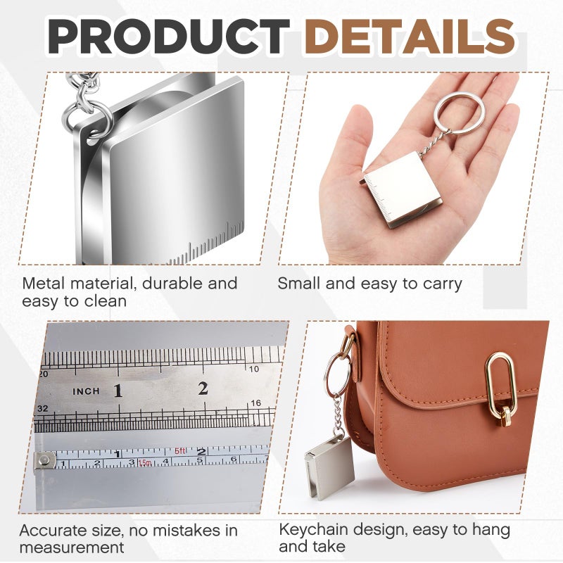 Quelay 2 Pcs Mini Tape Measure Metal Keychain Up To 51.97 Inches/ 4.33 Ft  Metric Scales  Small Retractable Measure Keychain  Construction Party Favors For Party Favors Gift Bag Fillers Prize (Silver) - Image 3