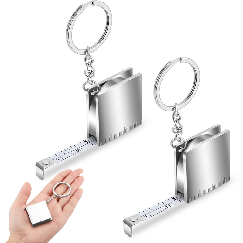 Quelay 2 Pcs Mini Tape Measure Metal Keychain Up To 51.97 Inches/ 4.33 Ft  Metric Scales  Small Retractable Measure Keychain  Construction Party Favors For Party Favors Gift Bag Fillers Prize (Silver) - Image 1