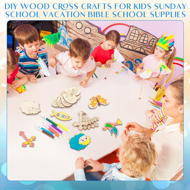 Blueweenly 48 Pack Jesus Wood Religious Craft Kit Magnets Vacation Bible Sunday School DIY Coloring Wooden Religious Crafts for Easter Christian Sunday School Art Party Decoration Gift - Image 5