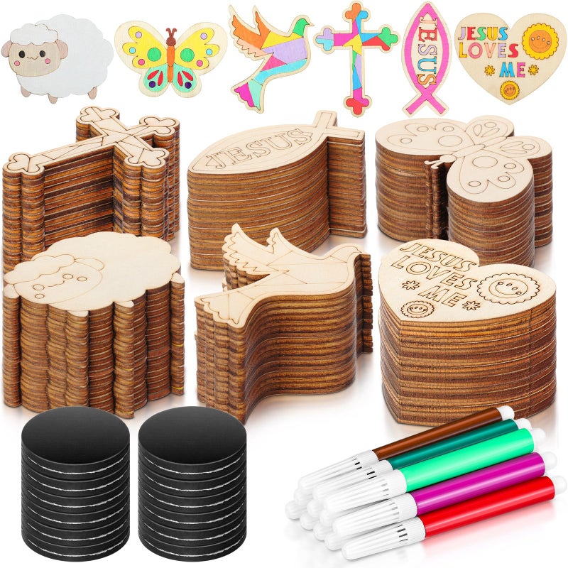 Blueweenly 48 Pack Jesus Wood Religious Craft Kit Magnets Vacation Bible Sunday School DIY Coloring Wooden Religious Crafts for Easter Christian Sunday School Art Party Decoration Gift - Image 1