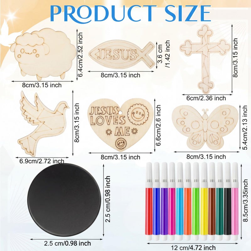 Blueweenly 48 Pack Jesus Wood Religious Craft Kit Magnets Vacation Bible Sunday School DIY Coloring Wooden Religious Crafts for Easter Christian Sunday School Art Party Decoration Gift - Image 2