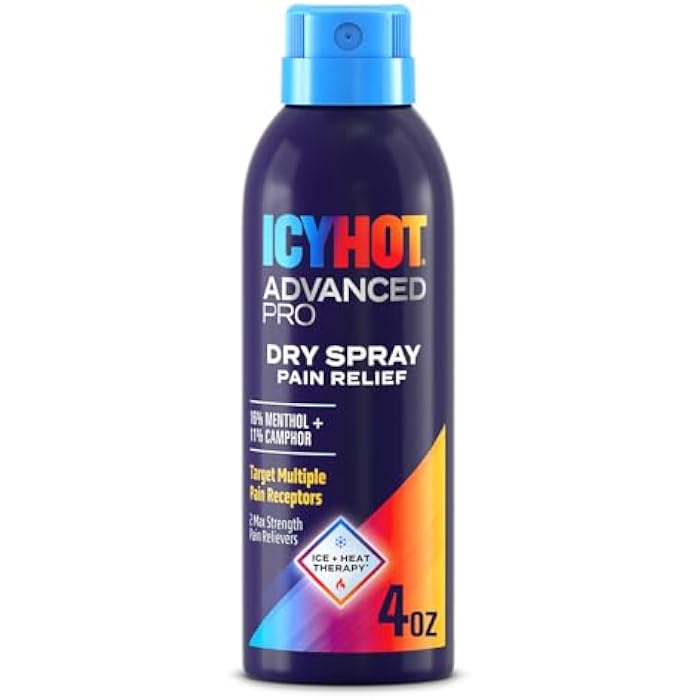 Icy Hot Advanced PRO Pain Relief Dry Spray, Fast-Acting and Quick-Drying Formula, Max Strength Pain Relief with Menthol 16% and Camphor 11% for Backaches, Joints, Muscle Strains and Arthritis, 4 oz - Image 1