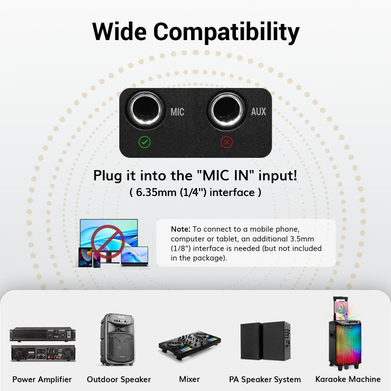 TONOR Wireless Microphones, 60 m/200ft UHF Dual Cordless Metal Dynamic Mic System with Receiver, Microfonos Inalambricos Professional for Karaoke Singing, Wedding, Party, Speech, Church, TW630 Silver - Image 5