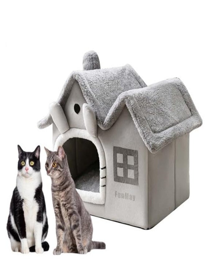 FunMay Luxury Foldable Rabbit-Ear Cat House & Dog Bed - Indoor Double Roof Condo with 30D Memory Foam, Removable Washable Cushion, Non-Slip Base, Cozy Pet Tent for Small Dogs & Cats, Gray (Extra Large) - Image 1