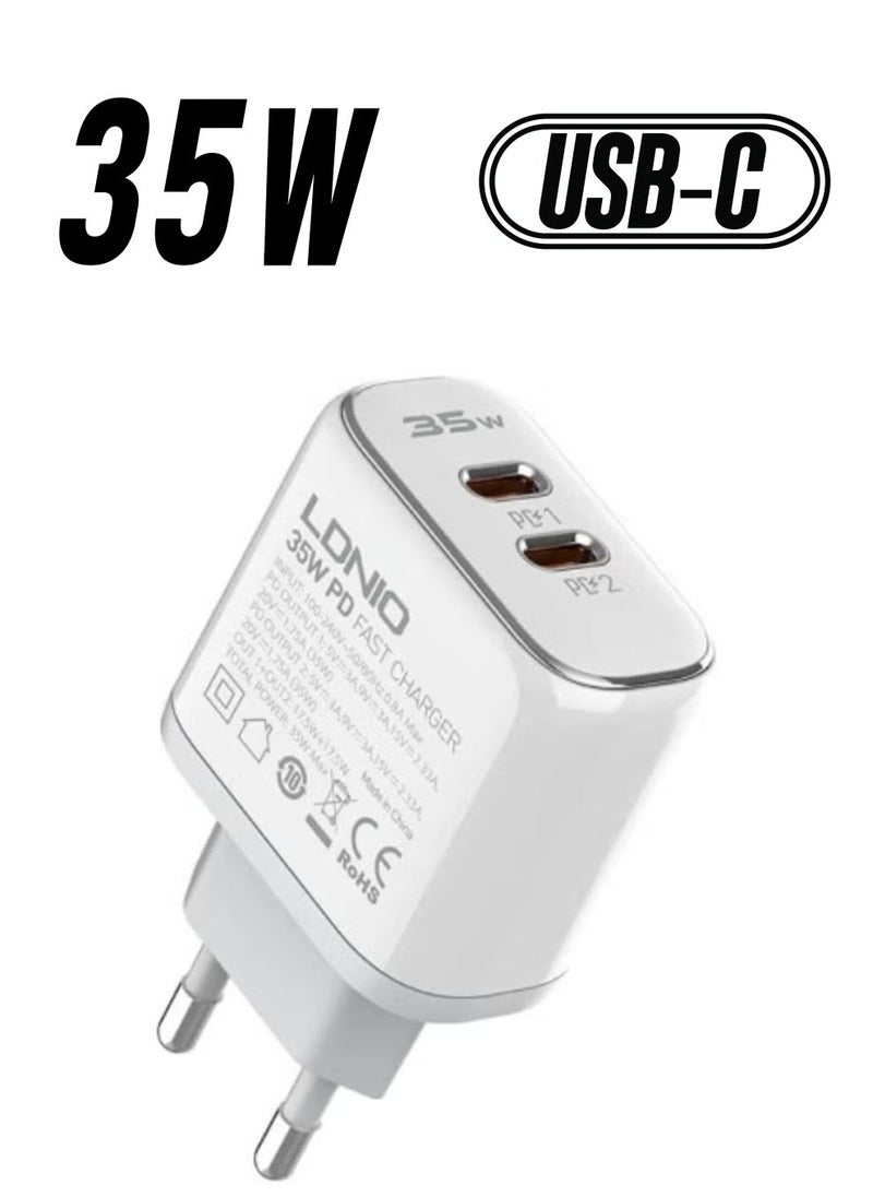 ELTRAZONE A2528C 2xUSB-C Wall Charger 35W – Fast Charging, Dual USB-C Ports, Includes USB-C to USB-C Cable, Compact & Efficient Charger for Smartphones, Laptops, Tablets & More - Image 1
