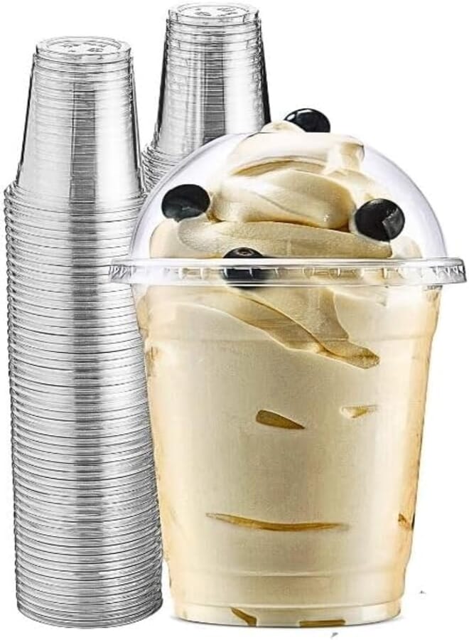 Green Direct Clear Plastic Cups with Lids - 12 oz. Disposable Drinking Party Cups with Dome lids for Cold Drinks -Smoothie - Parfait - water - To go - Iced Coffee - Tea Pack of 50
