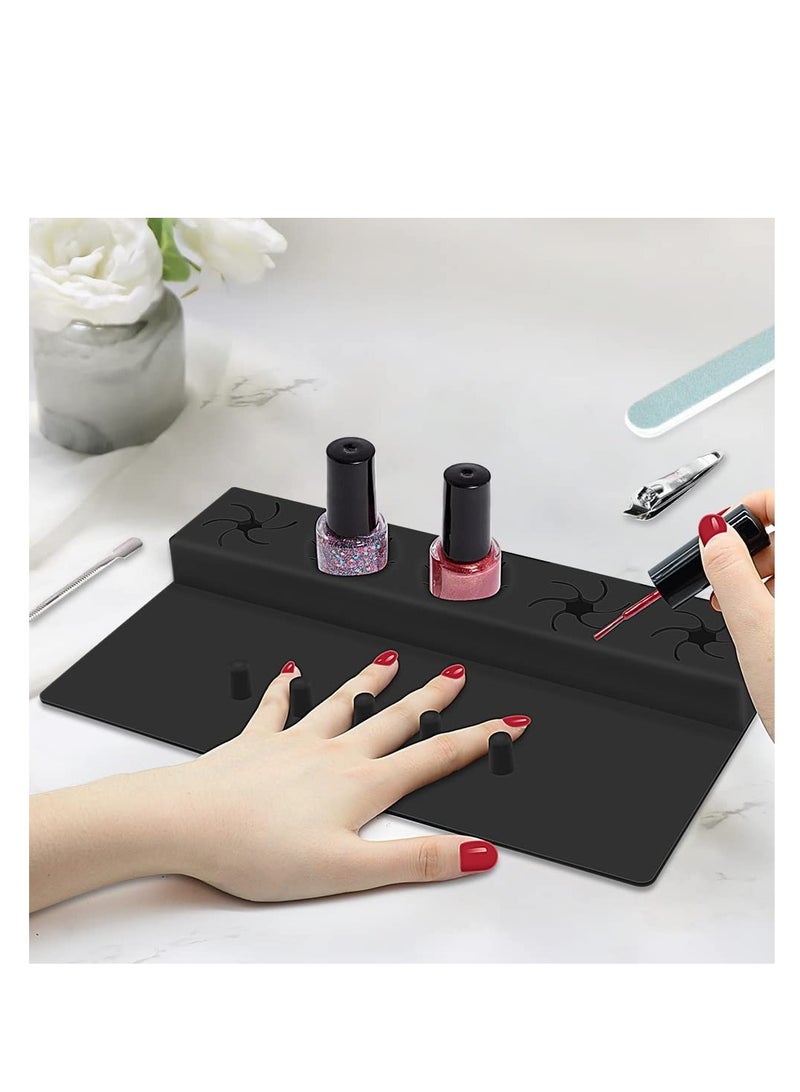 SYOSI Nail Polish Silicone Holder, Fingernail Painting Tools, 2 in 1 Nail Polish Organizer with Fixed Finger with Anti-Spill Bottle Stand and Finger Separators for Pedicure Manicure, Black - Image 1