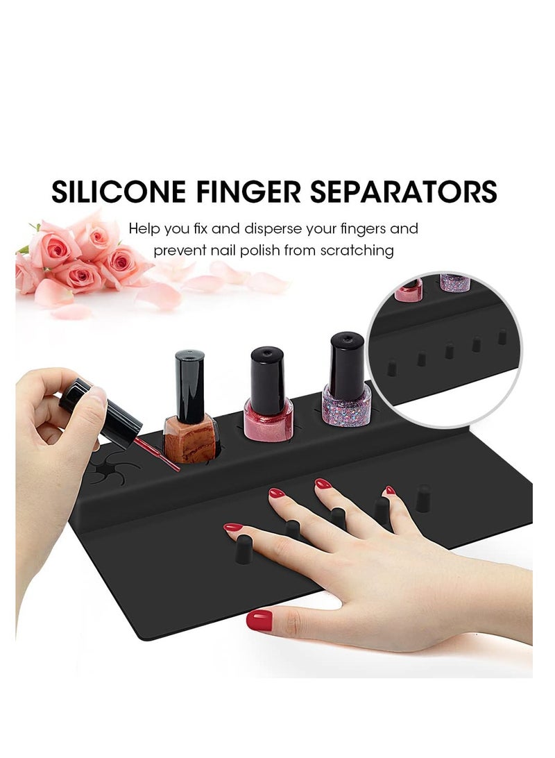 SYOSI Nail Polish Silicone Holder, Fingernail Painting Tools, 2 in 1 Nail Polish Organizer with Fixed Finger with Anti-Spill Bottle Stand and Finger Separators for Pedicure Manicure, Black - Image 5