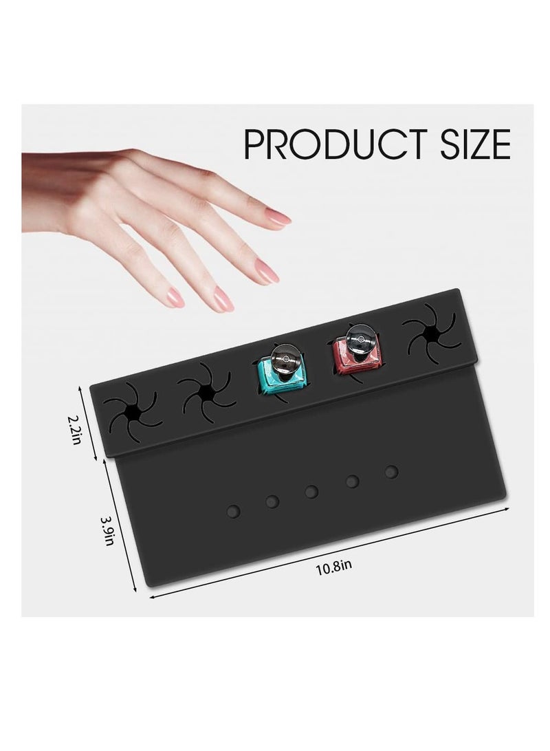 SYOSI Nail Polish Silicone Holder, Fingernail Painting Tools, 2 in 1 Nail Polish Organizer with Fixed Finger with Anti-Spill Bottle Stand and Finger Separators for Pedicure Manicure, Black - Image 2