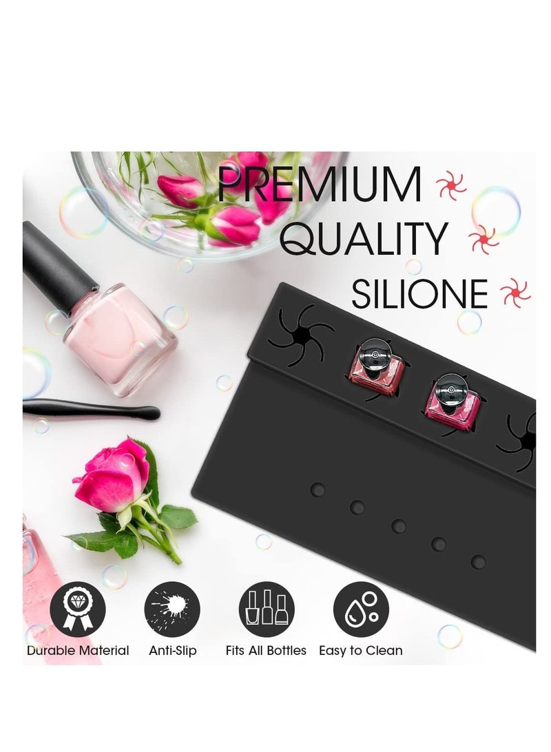 SYOSI Nail Polish Silicone Holder, Fingernail Painting Tools, 2 in 1 Nail Polish Organizer with Fixed Finger with Anti-Spill Bottle Stand and Finger Separators for Pedicure Manicure, Black - Image 3