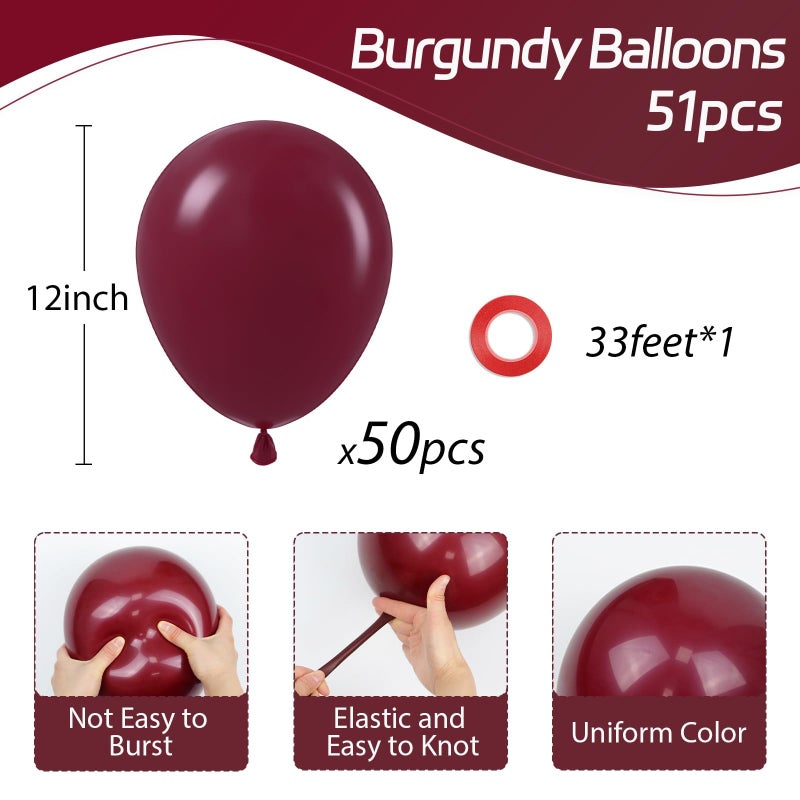 awenztech Burgundy Balloons 12 inch, Maroon Balloons 50pcs Party Balloons for Birthday Graduation Wedding Baby Shower Valentine's Day Party Decorations - Image 2