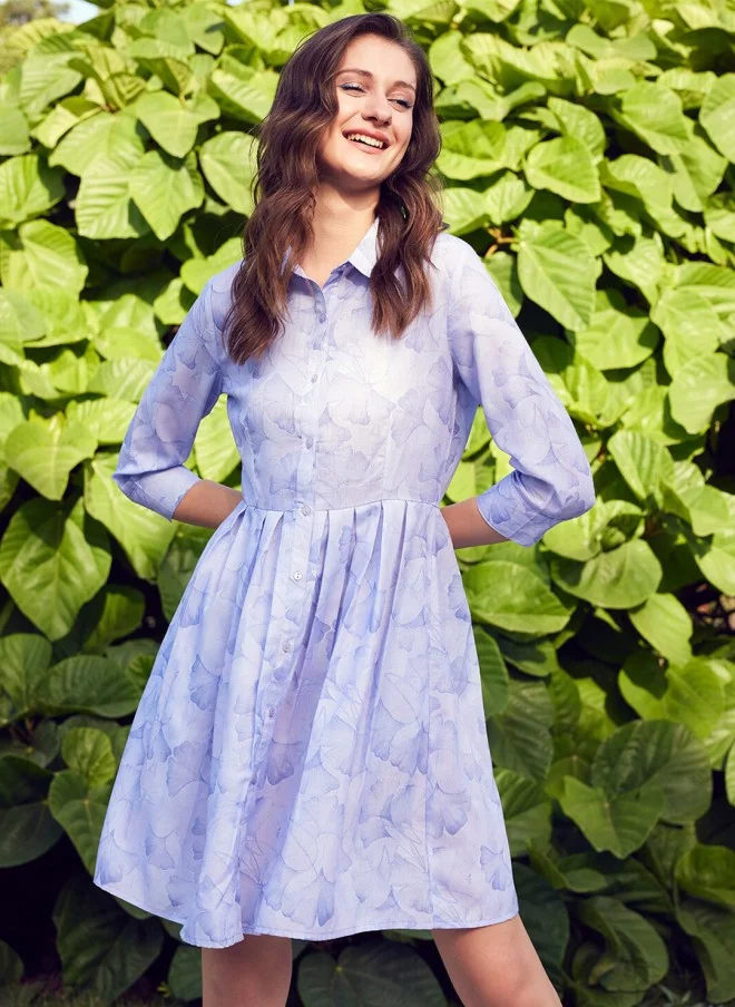 STREET 9 Floral Printed Lavender Linen Fit & Flare Mini Dress for Women