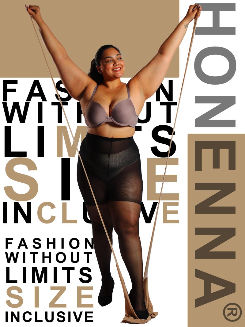 HONENNA 2 Pairs Plus Size Sheer Tights for Women, 17 Colors Ultra Thin Pantyhose Reinforced Toes High Waist Stockings, Black + Tan 2 Pairs 3XL-4XL - Image 5