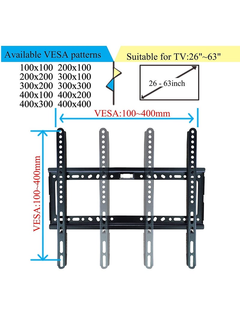 TV Wall Mount Fit for Most 26-63 inch LED LCD Flat Screen TV Up to VESA 400x400mm and 33lbs Loading Capacity (Fit for 26-63" Flat Screen TV) - Image 2