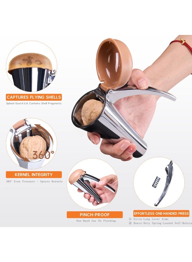 Nut Cracker,Heavy Duty Nut Cracker Tool with Splash-Proof Brown Lid,Long Leverage & Spring Return Nutcracker for Effortless Cracking - Image 4