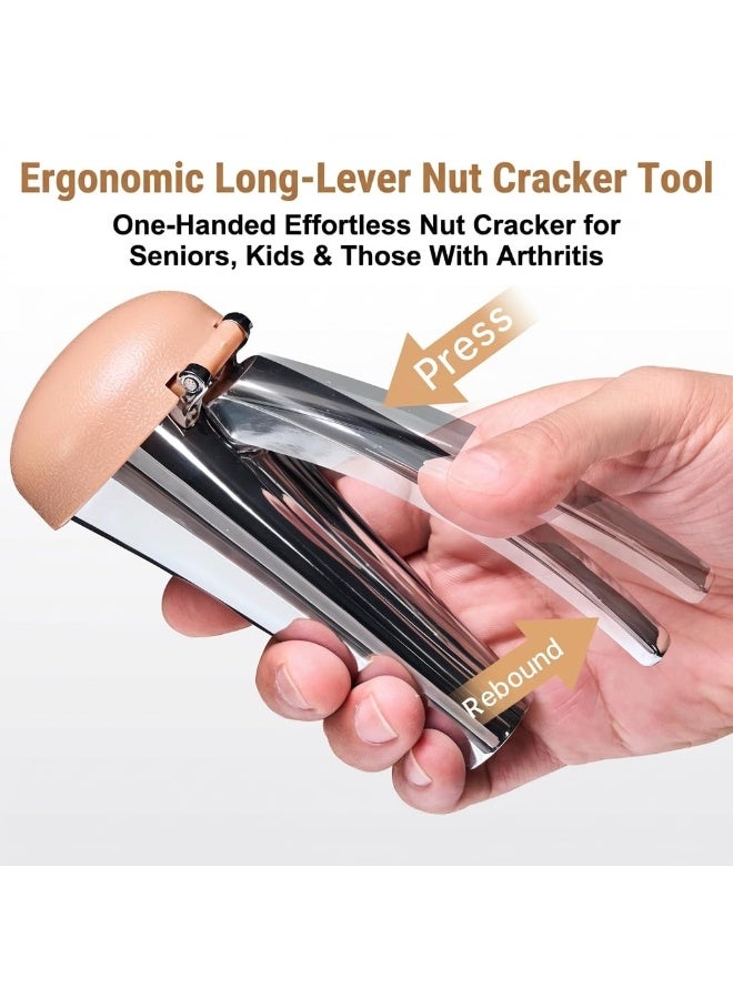 Nut Cracker,Heavy Duty Nut Cracker Tool with Splash-Proof Brown Lid,Long Leverage & Spring Return Nutcracker for Effortless Cracking - Image 5